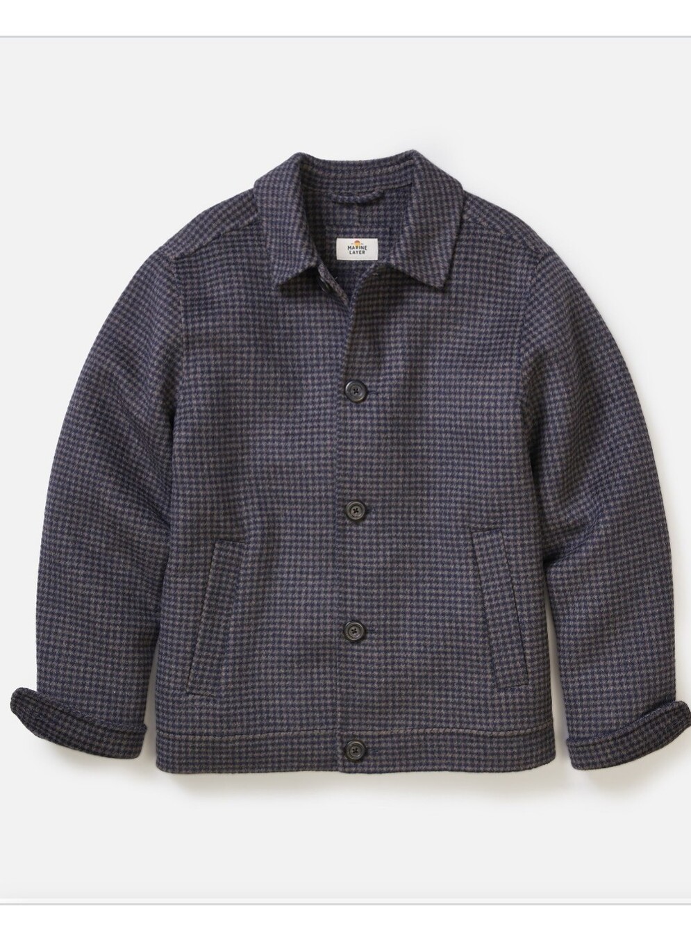 Marine Layer Navy/Taupe Houndstooth Luca Wool Blend Jacket